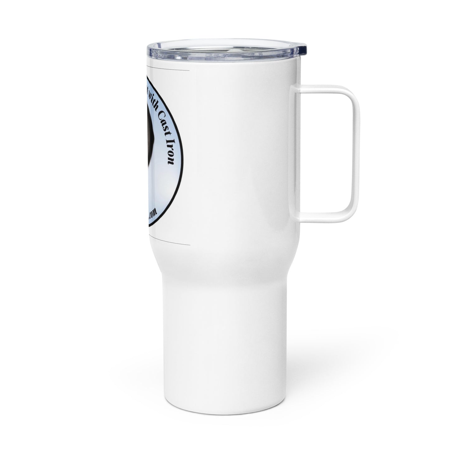 "Live Life to the Fullest with Cast Iron" (Blue) Travel Mug w/Handle