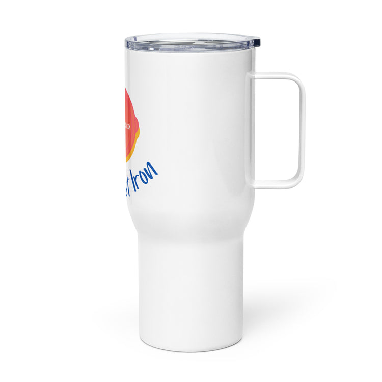 "Live Life to the Fullest with Cast Iron" Travel Mug with a Handle