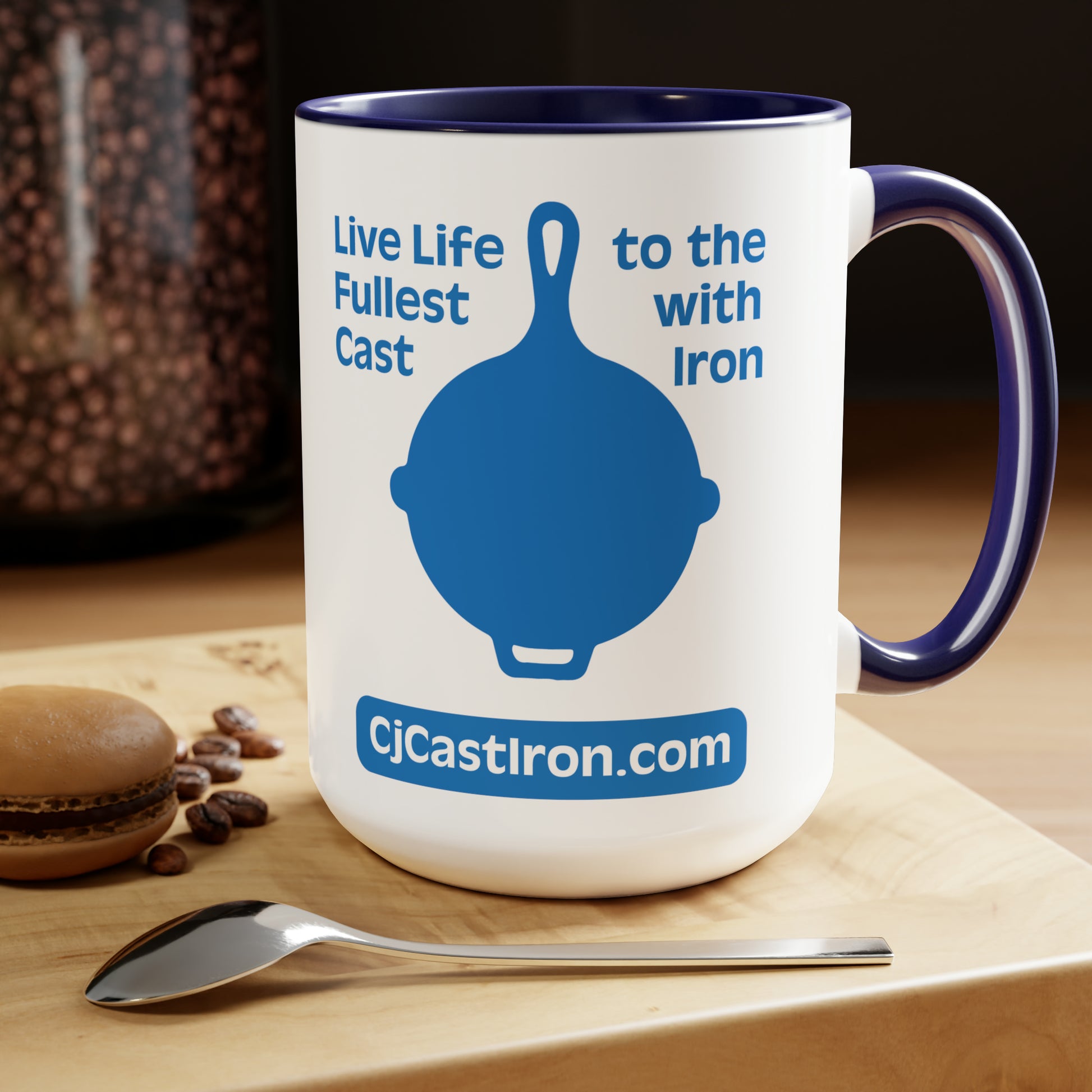 "Live Life to the Fullest with Cast Iron" (Flat Blue) Mug 15 oz