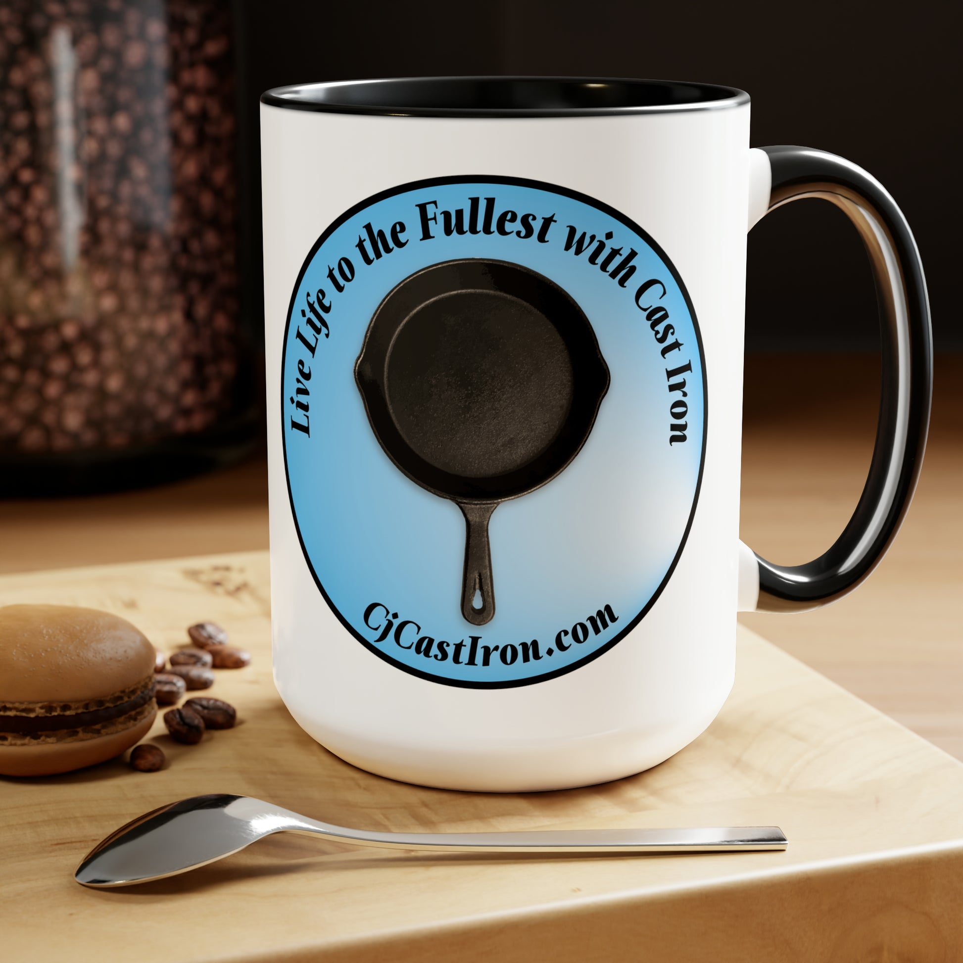 "Live Life to the Fullest with Cast Iron" (Blue) Mug 15 oz
