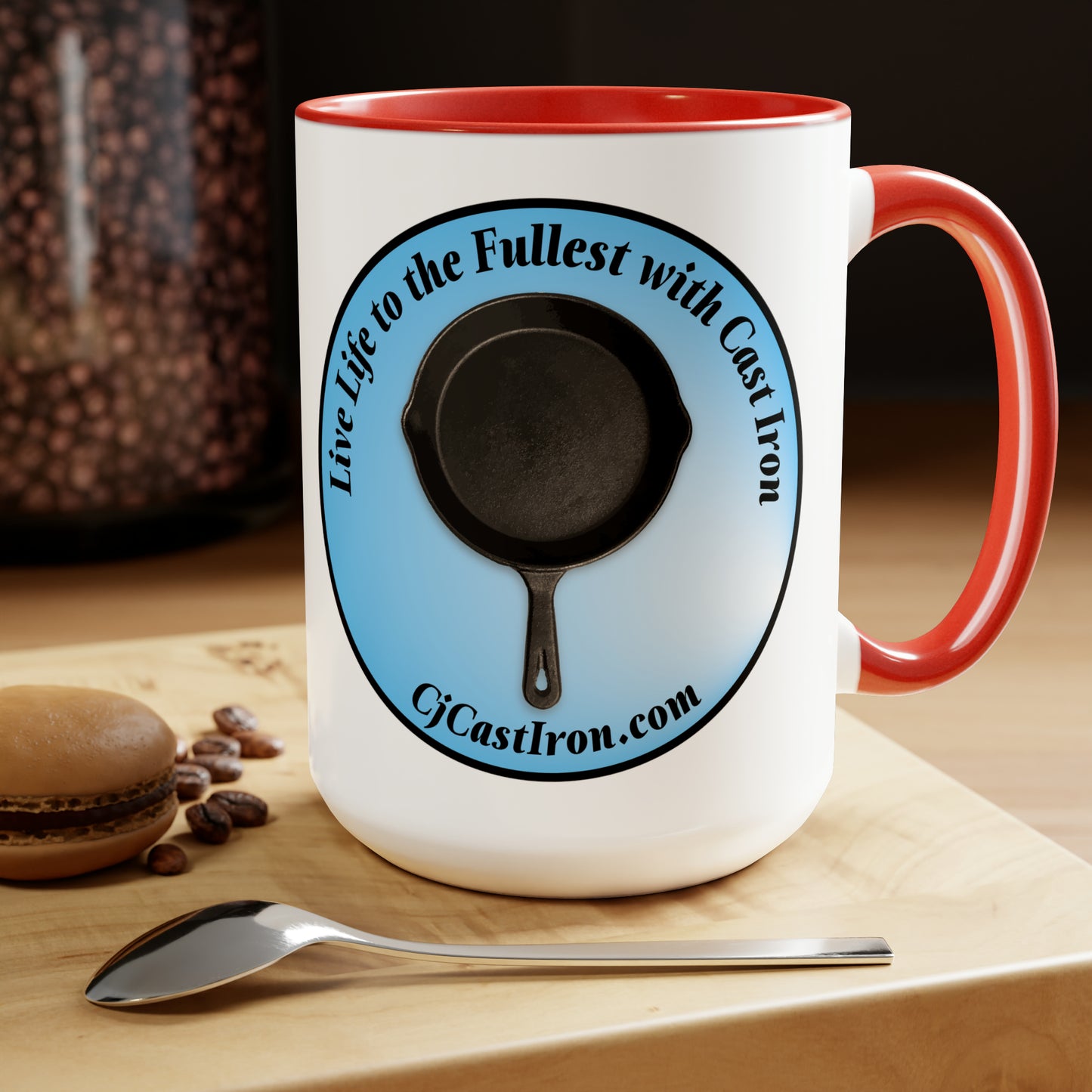 "Live Life to the Fullest with Cast Iron" (Blue) Mug 15 oz