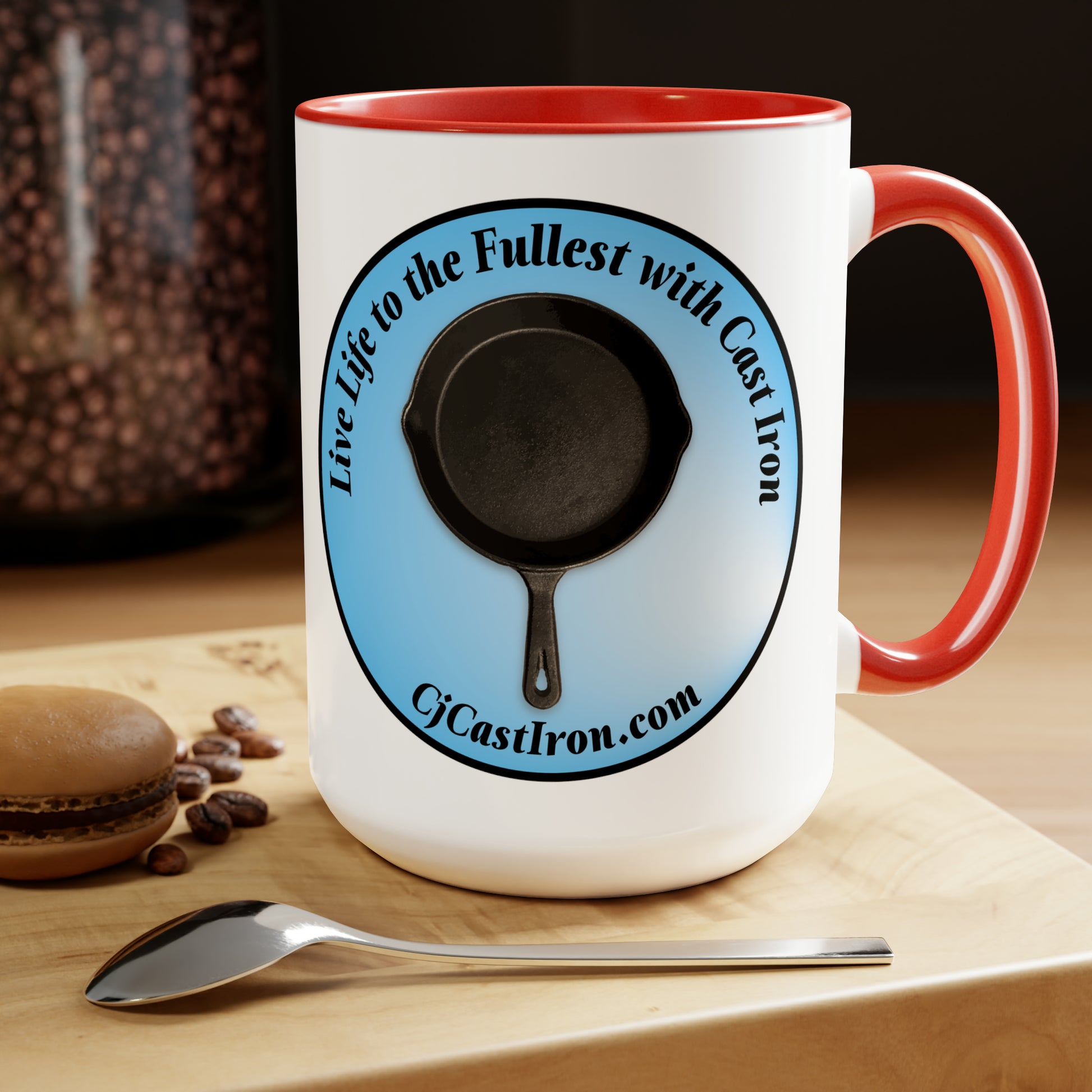 "Live Life to the Fullest with Cast Iron" (Blue) Mug 15 oz