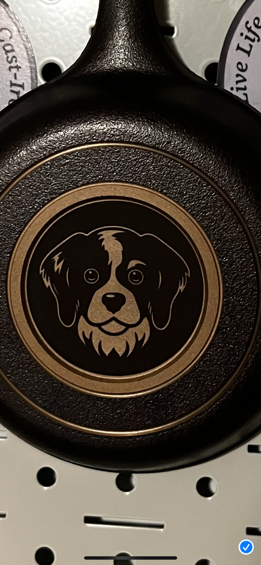 5 inch skillet with dog face on it