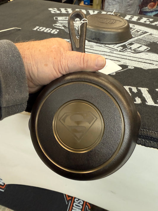 Superman logo cast iron skillet