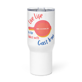 "Live Life to the Fullest with Cast Iron" (Colorful) Travel mug with a handle