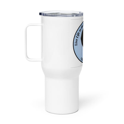 "Live Life to the Fullest with Cast Iron" (Blue) Travel Mug w/Handle